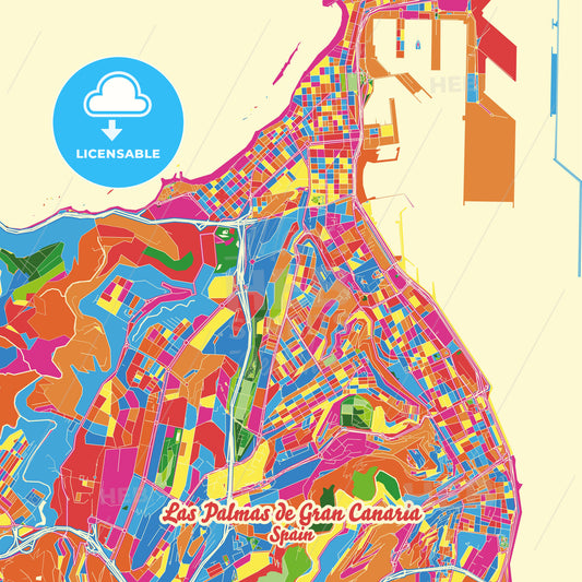 Las Palmas de Gran Canaria, Spain Crazy Colorful Street Map Poster Template - HEBSTREITS Sketches