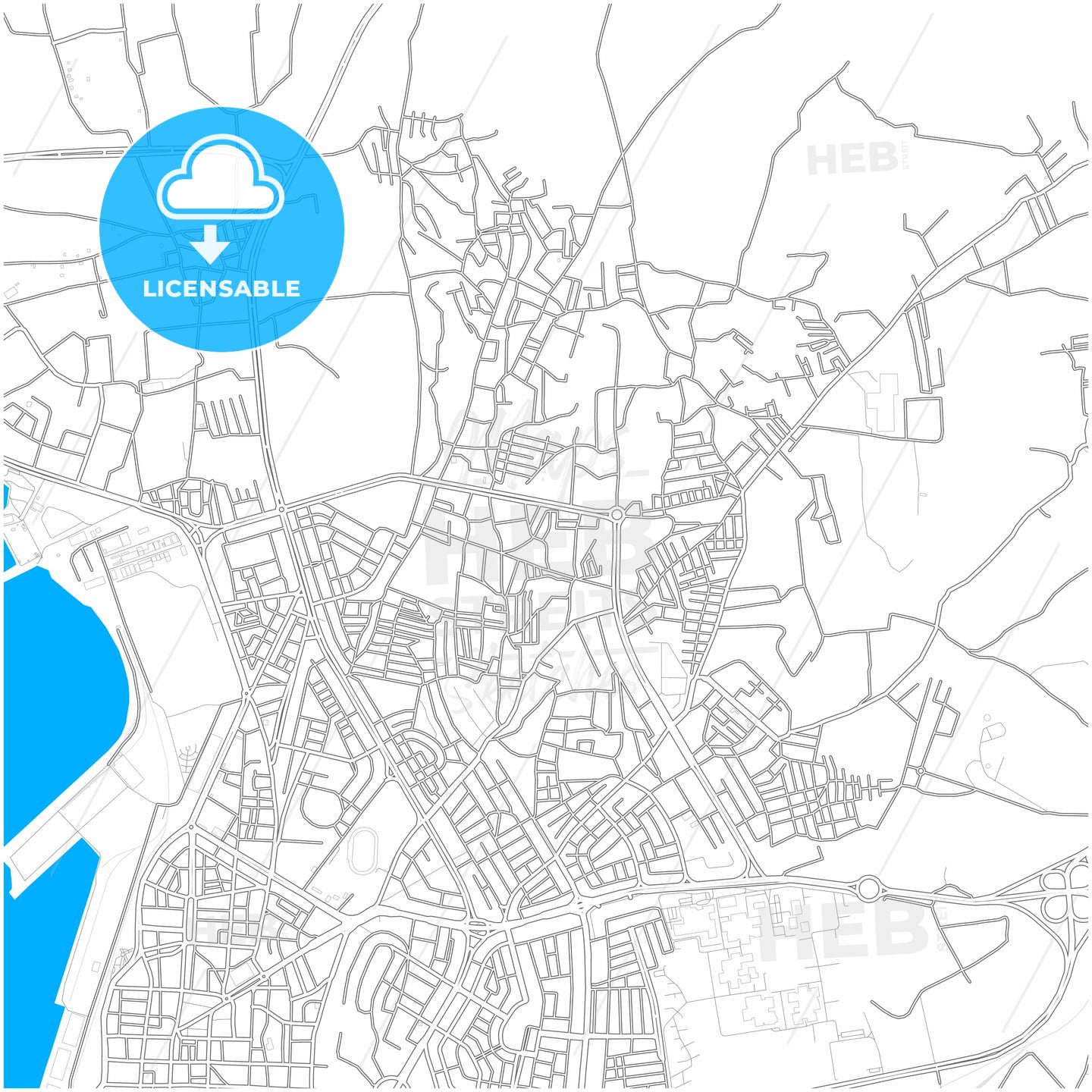 Latakia, Syria, city map with high quality roads.