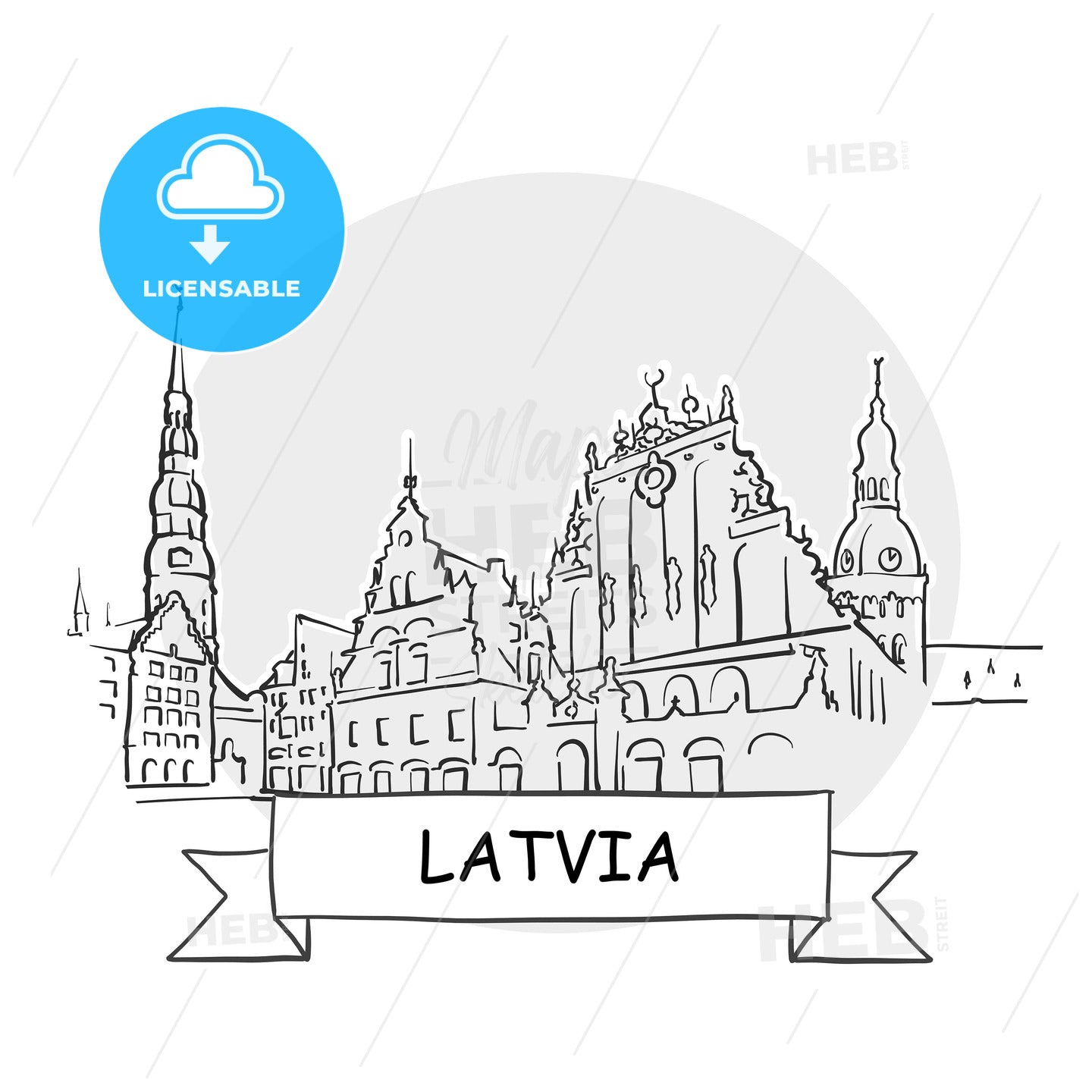 Latvia hand-drawn urban vector sign – instant download