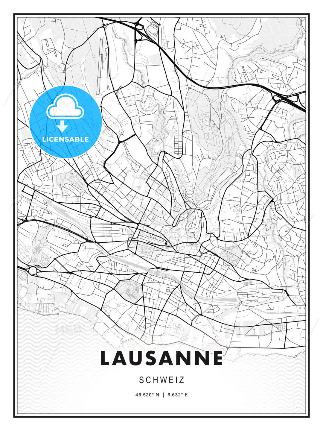 Lausanne, Switzerland, Modern Print Template in Various Formats - HEBSTREITS Sketches