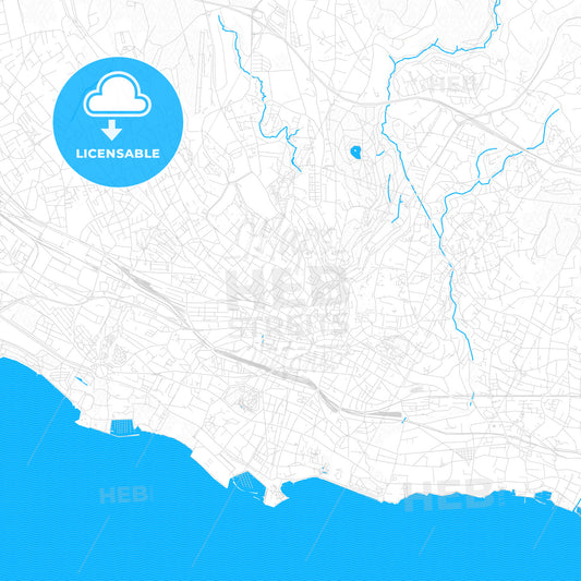 Lausanne, Switzerland PDF vector map with water in focus