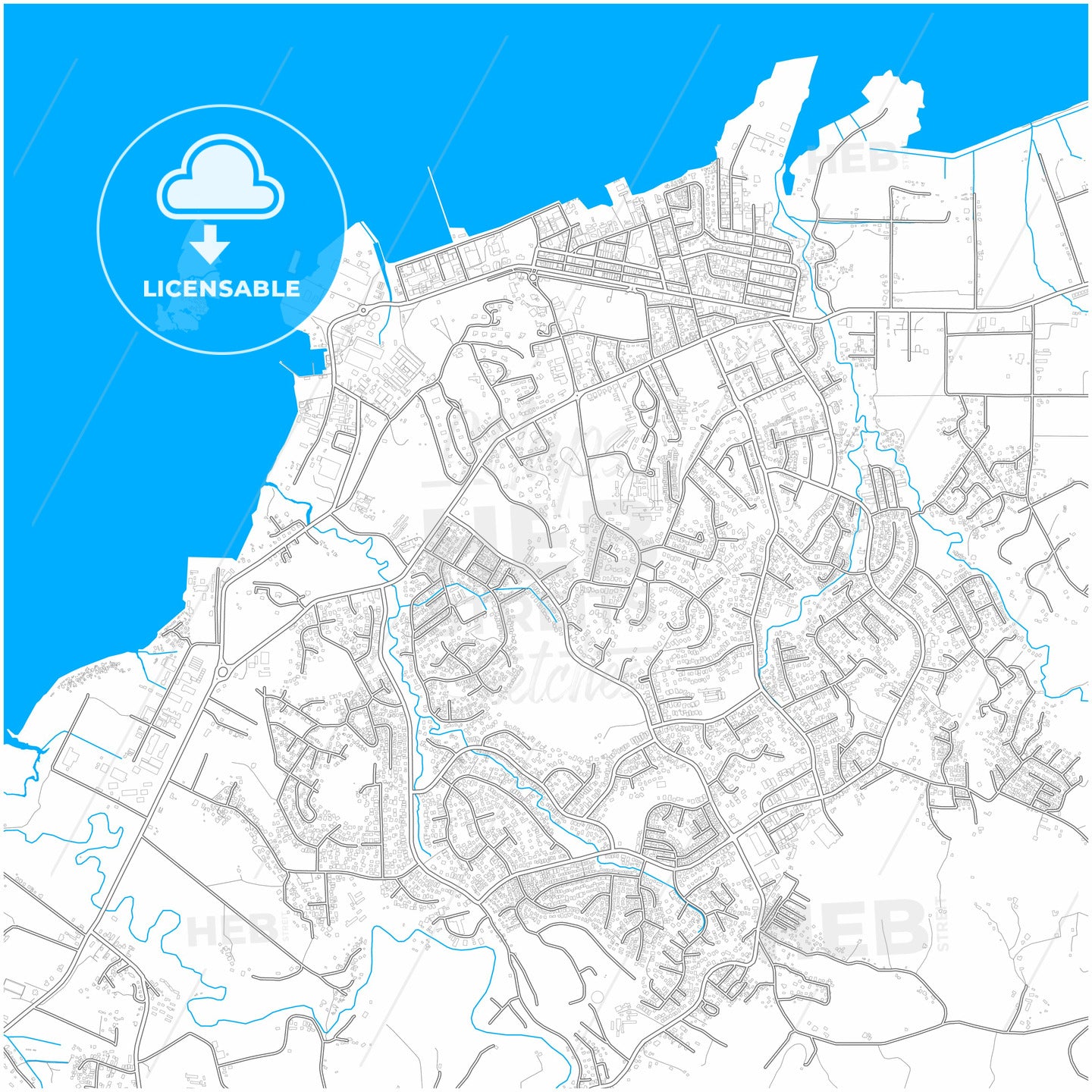 Lautoka, Fiji, city map with high quality roads.