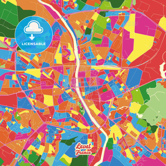 Laval, France Crazy Colorful Street Map Poster Template - HEBSTREITS Sketches