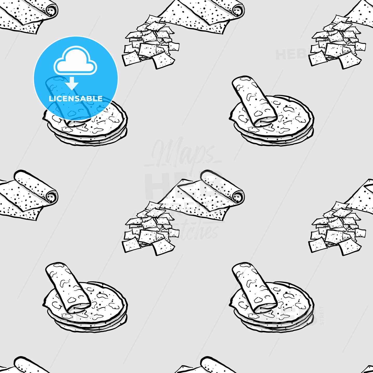 Lavash seamless pattern greyscale drawing – instant download
