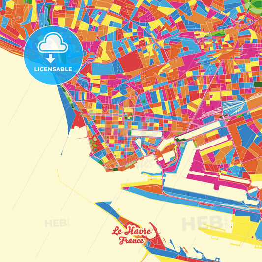 Le Havre, France Crazy Colorful Street Map Poster Template - HEBSTREITS Sketches
