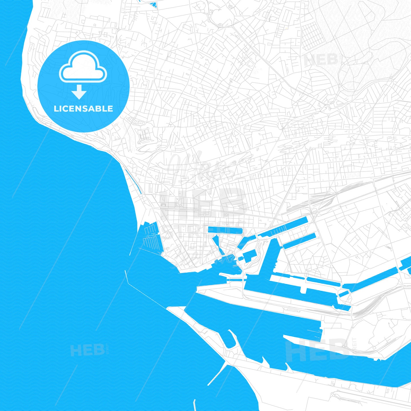 Le Havre, France PDF vector map with water in focus
