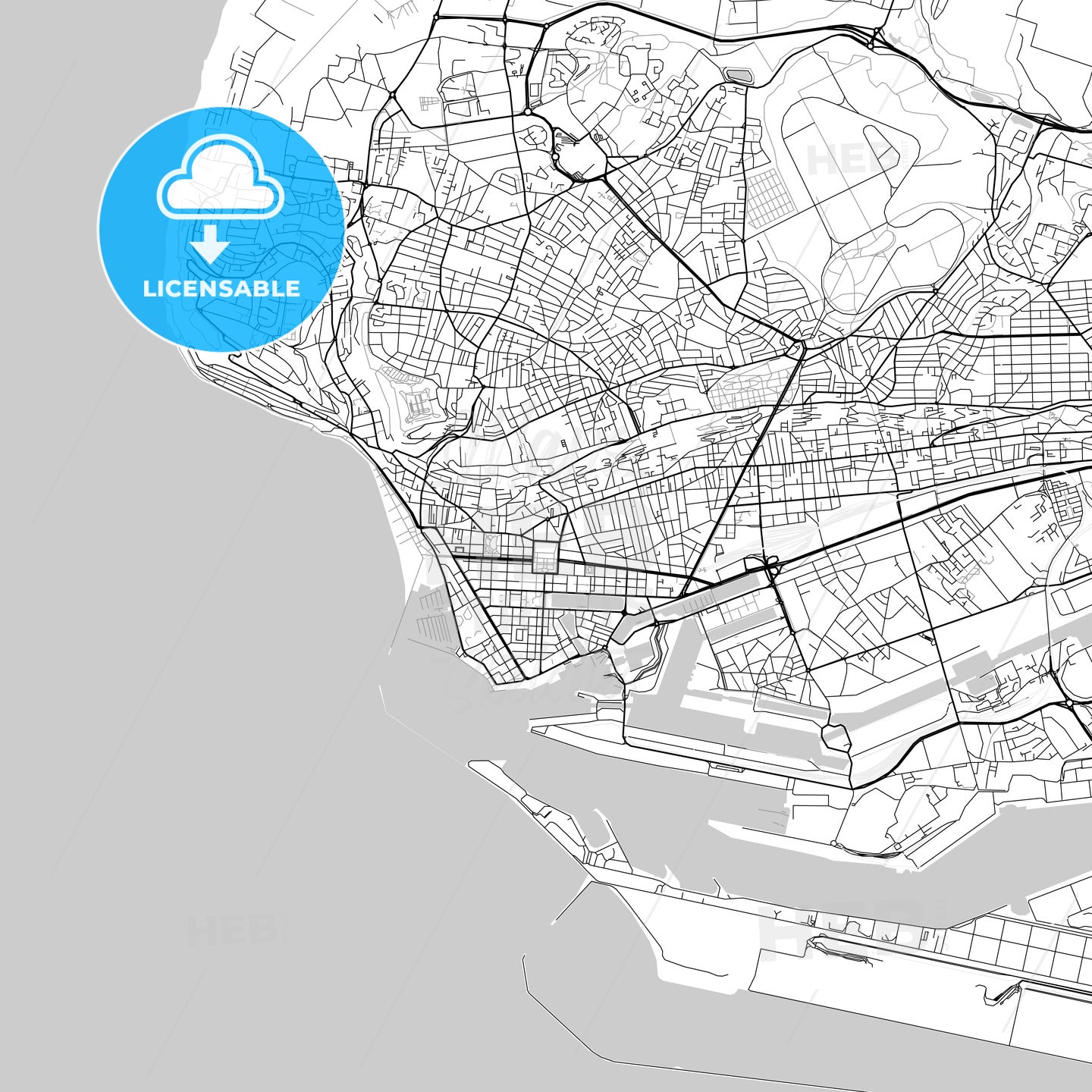 Le Havre, Seine-Maritime, downtown map, light
