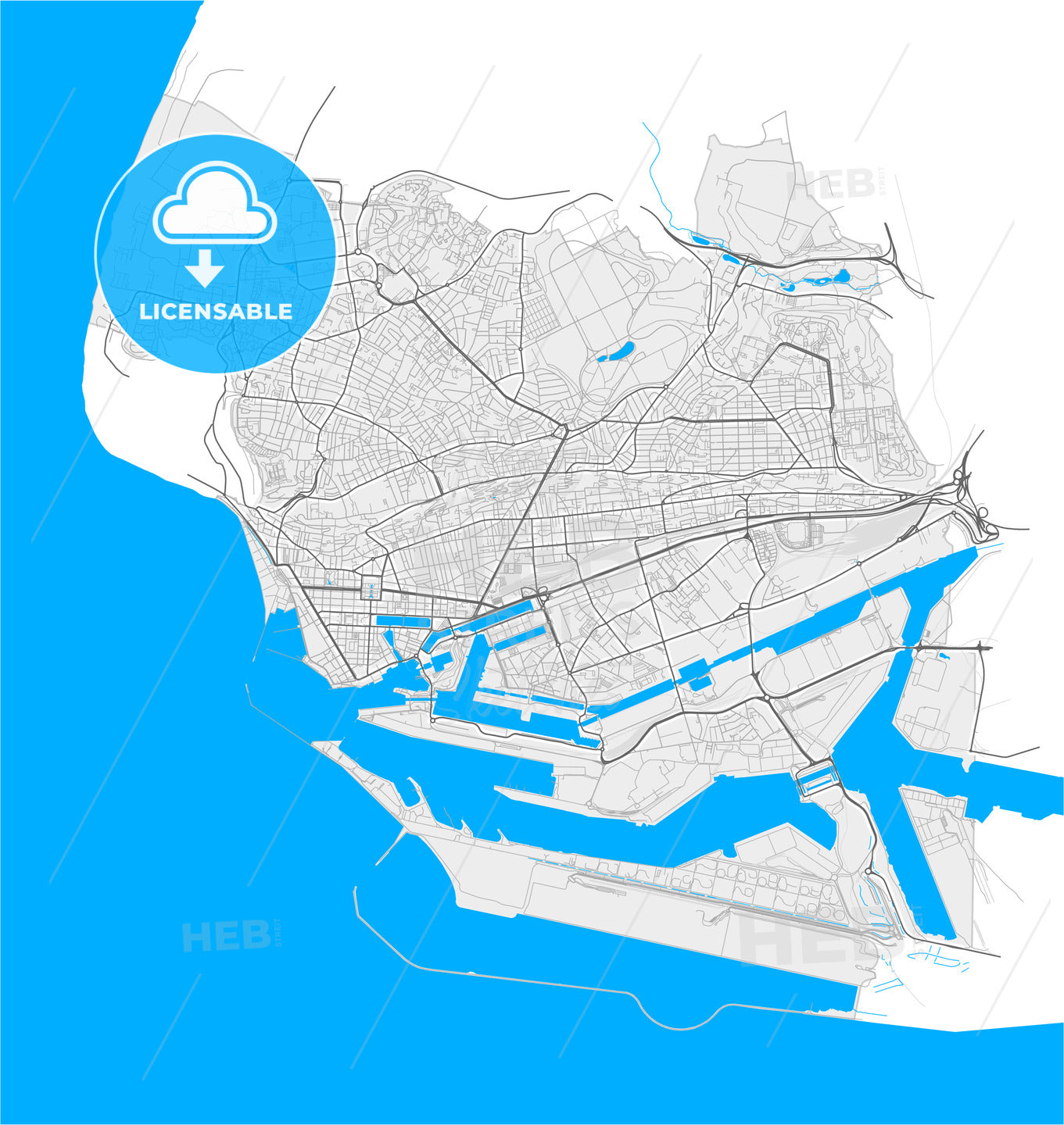 Le Havre, Seine-Maritime, France, high quality vector map