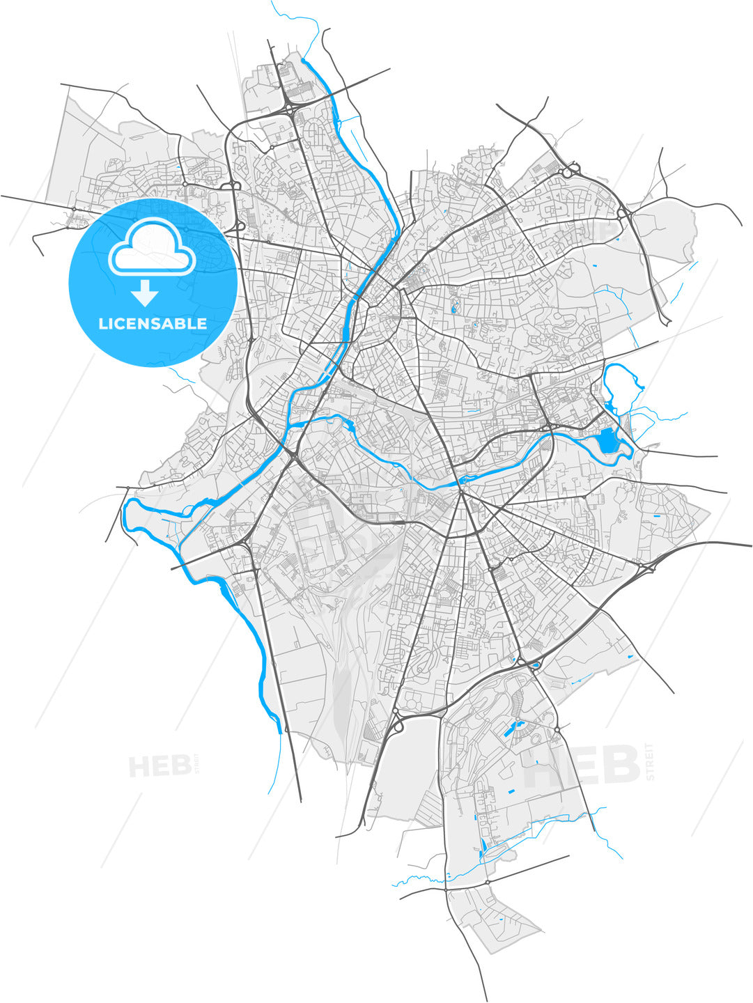 Le Mans, Sarthe, France, high quality vector map