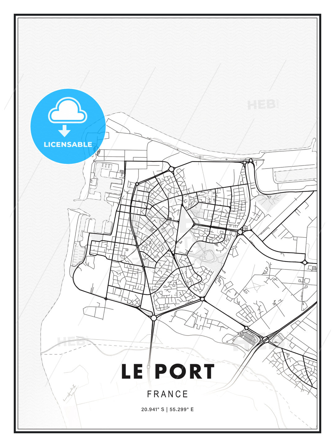 Le Port, France, Modern Map Print Template in Various Formats - HEBSTREITS