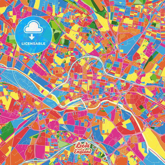 Leeds, England Crazy Colorful Street Map Poster Template - HEBSTREITS Sketches