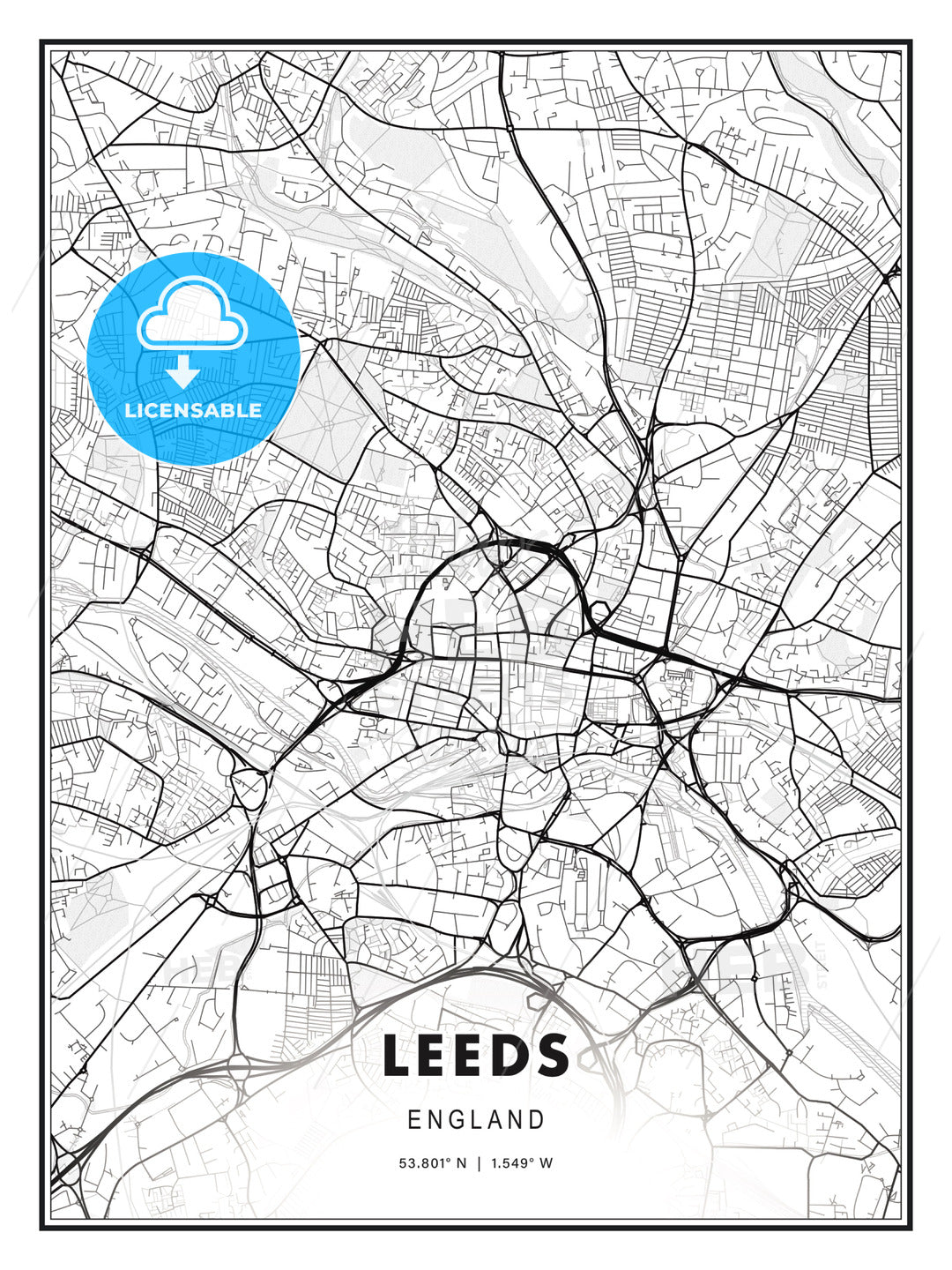 Leeds, England, Modern Print Template in Various Formats - HEBSTREITS Sketches