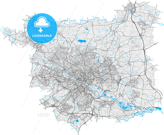 Leeds, Yorkshire and the Humber, England, high quality vector map