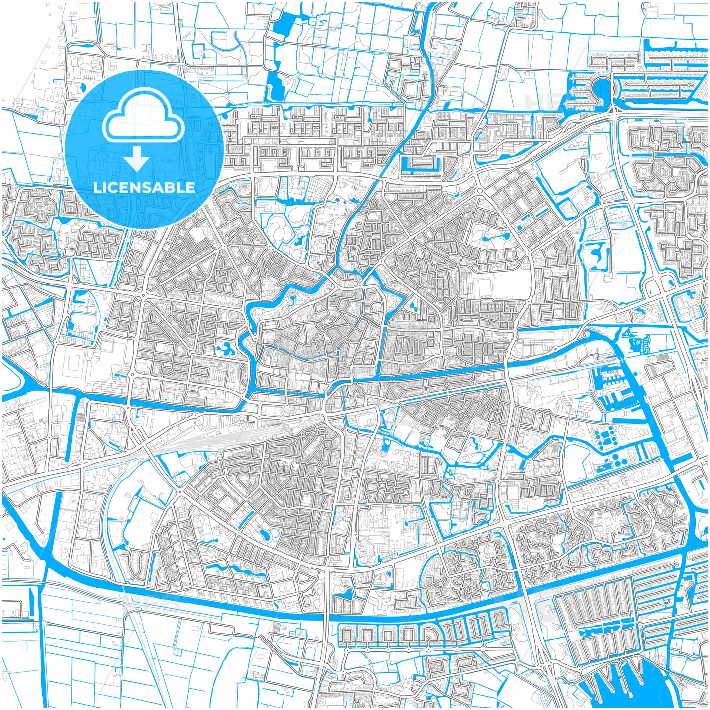 Leeuwarden, Friesland, Netherlands, city map with high quality roads.