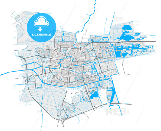 Leeuwarden, Friesland, Netherlands, high quality vector map