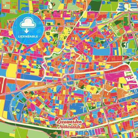 Leeuwarden, Netherlands Crazy Colorful Street Map Poster Template - HEBSTREITS Sketches