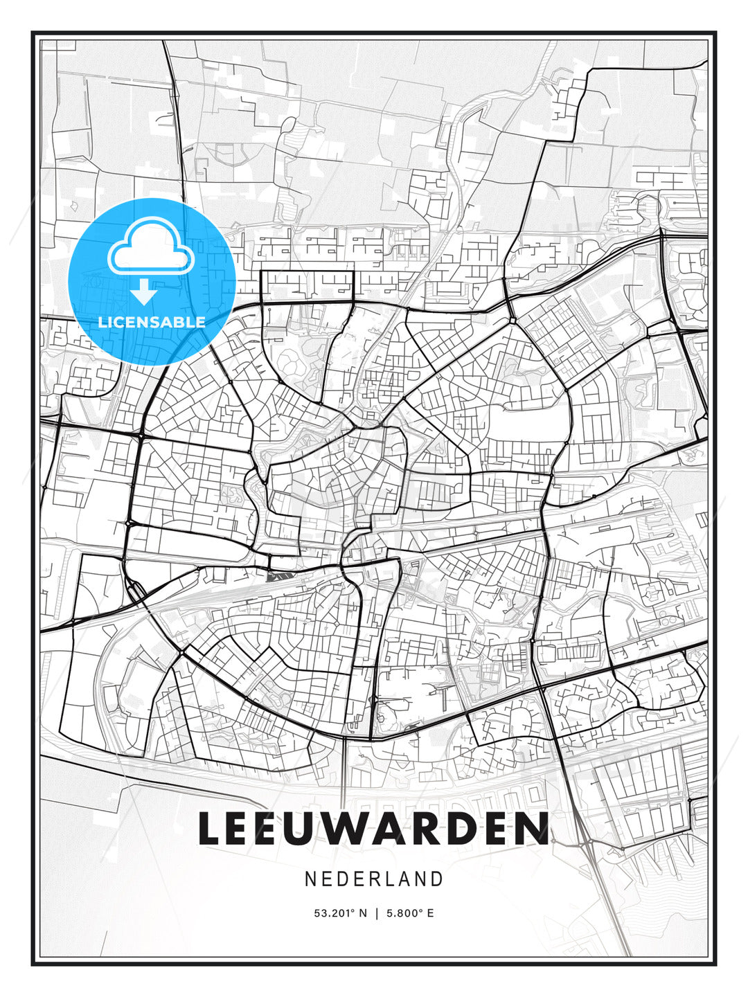 Leeuwarden, Netherlands, Modern Print Template in Various Formats - HEBSTREITS Sketches