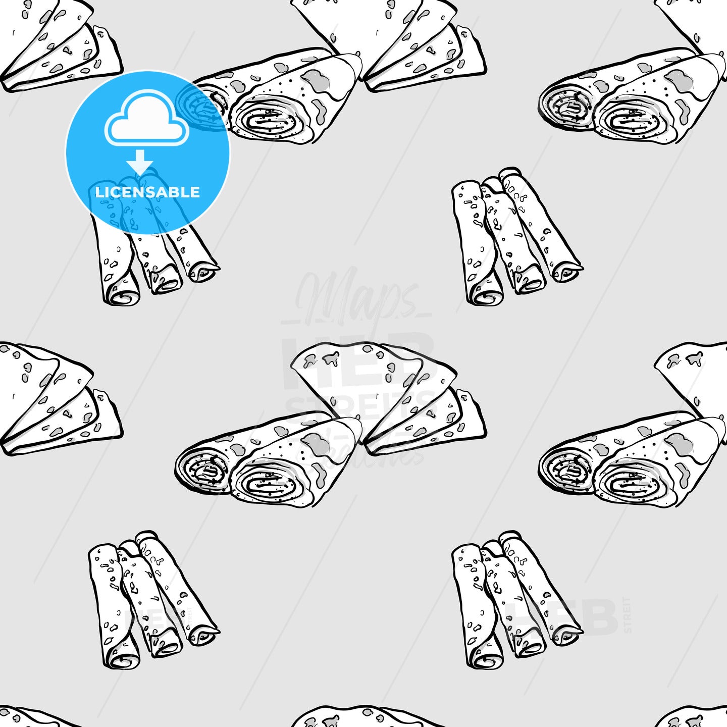 Lefse seamless pattern greyscale drawing – instant download