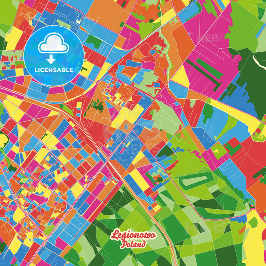 Legionowo, Poland Crazy Colorful Street Map Poster Template - HEBSTREITS Sketches