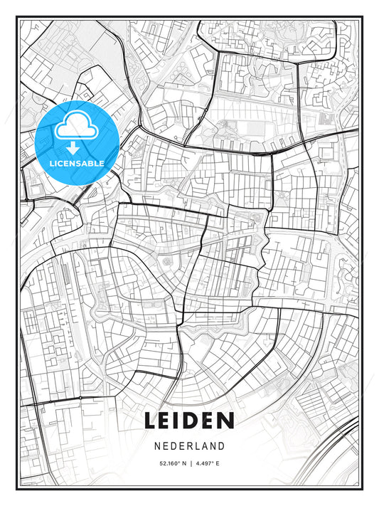Leiden, Netherlands, Modern Print Template in Various Formats - HEBSTREITS Sketches