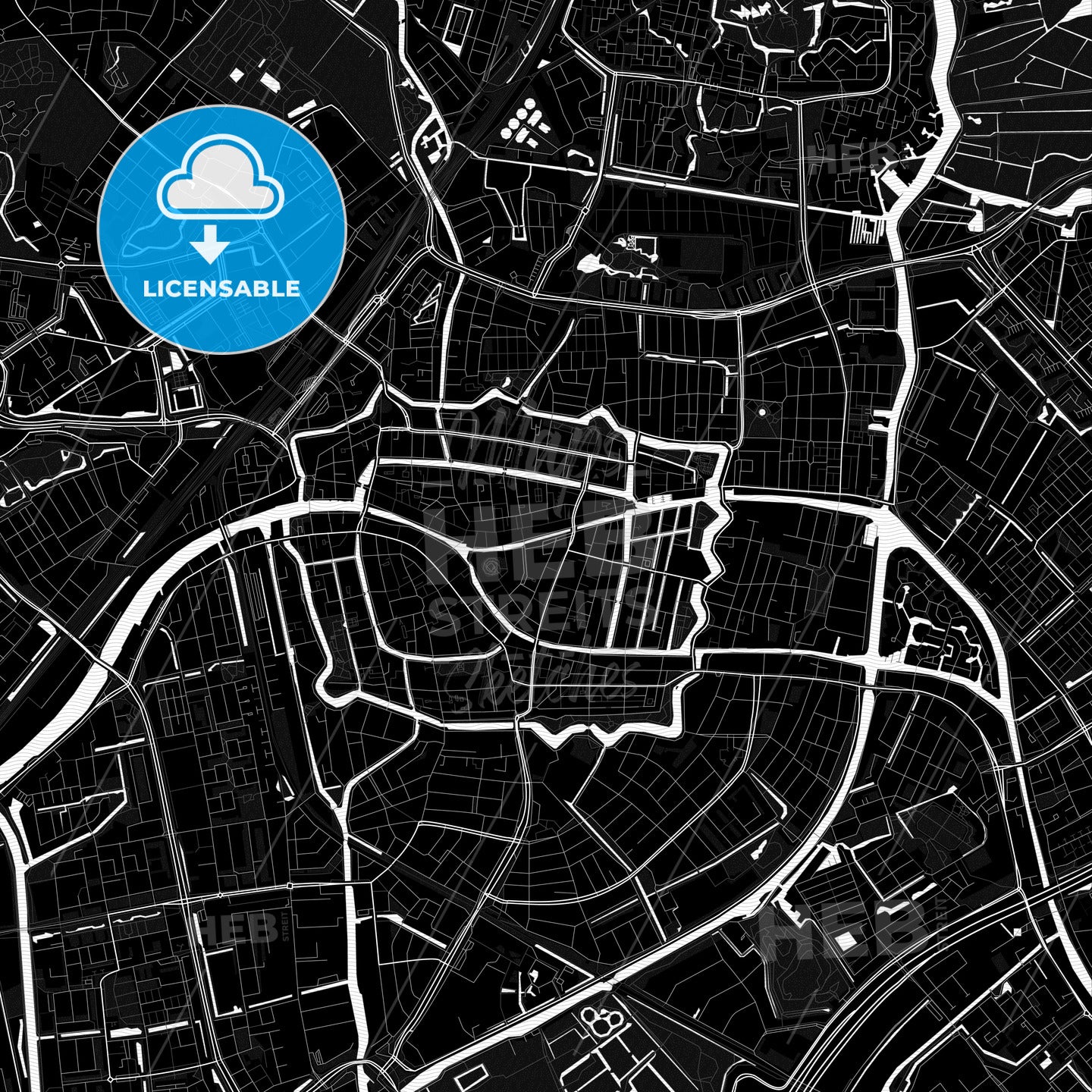 Leiden, Netherlands Pdf Vector Map Black And White – HEBSTREITS
