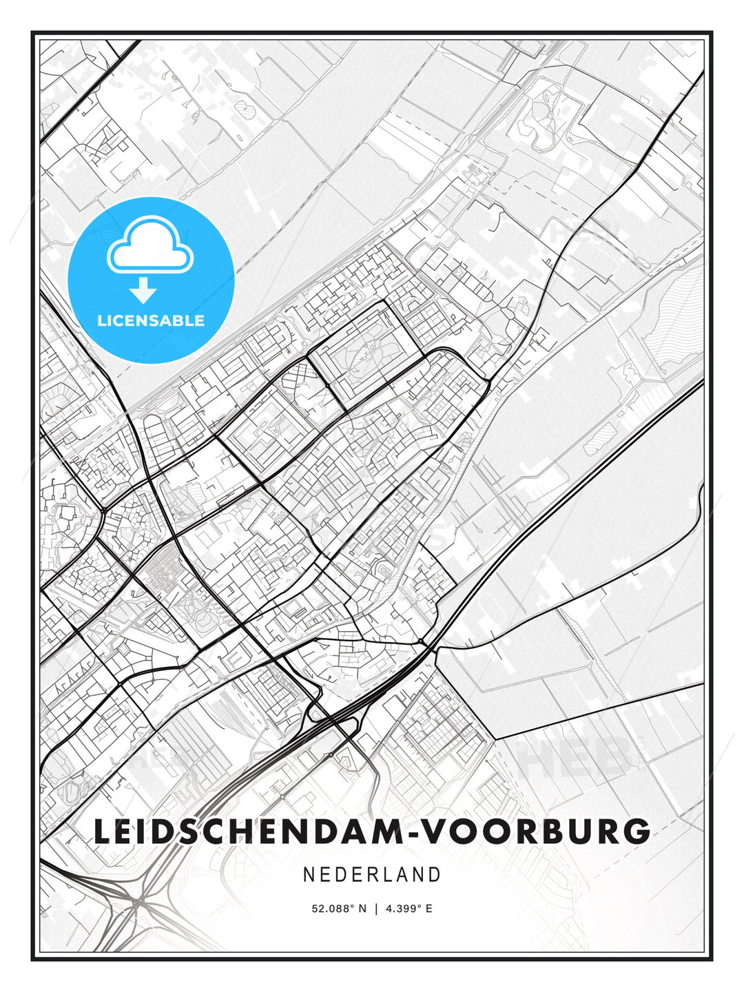 Leidschendam-Voorburg, Netherlands, Modern Print Template in Various Formats - HEBSTREITS Sketches