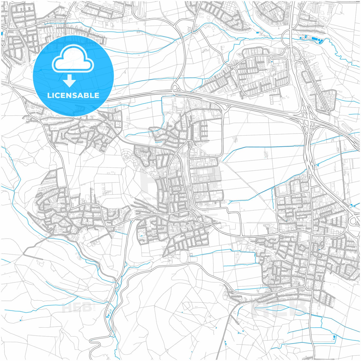 Leinfelden-Echterdingen, Baden-Wuerttemberg, Germany, city map with high quality roads.