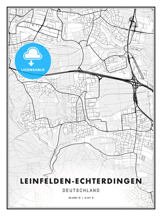 Leinfelden-Echterdingen, Germany, Modern Print Template in Various Formats - HEBSTREITS Sketches