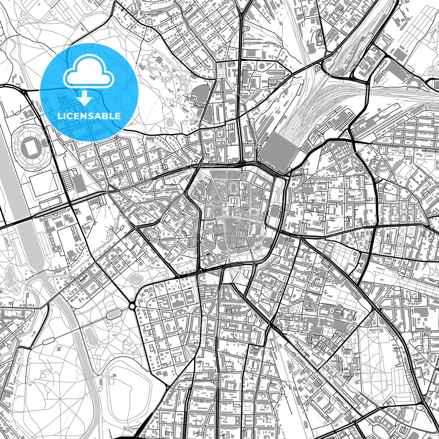 Leipzig, Germany, vector map with buildings