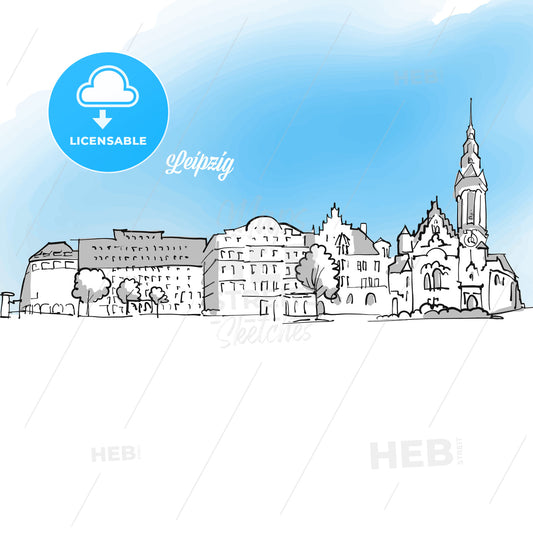 Leipzig Panorama Outline Banner Illustration – instant download