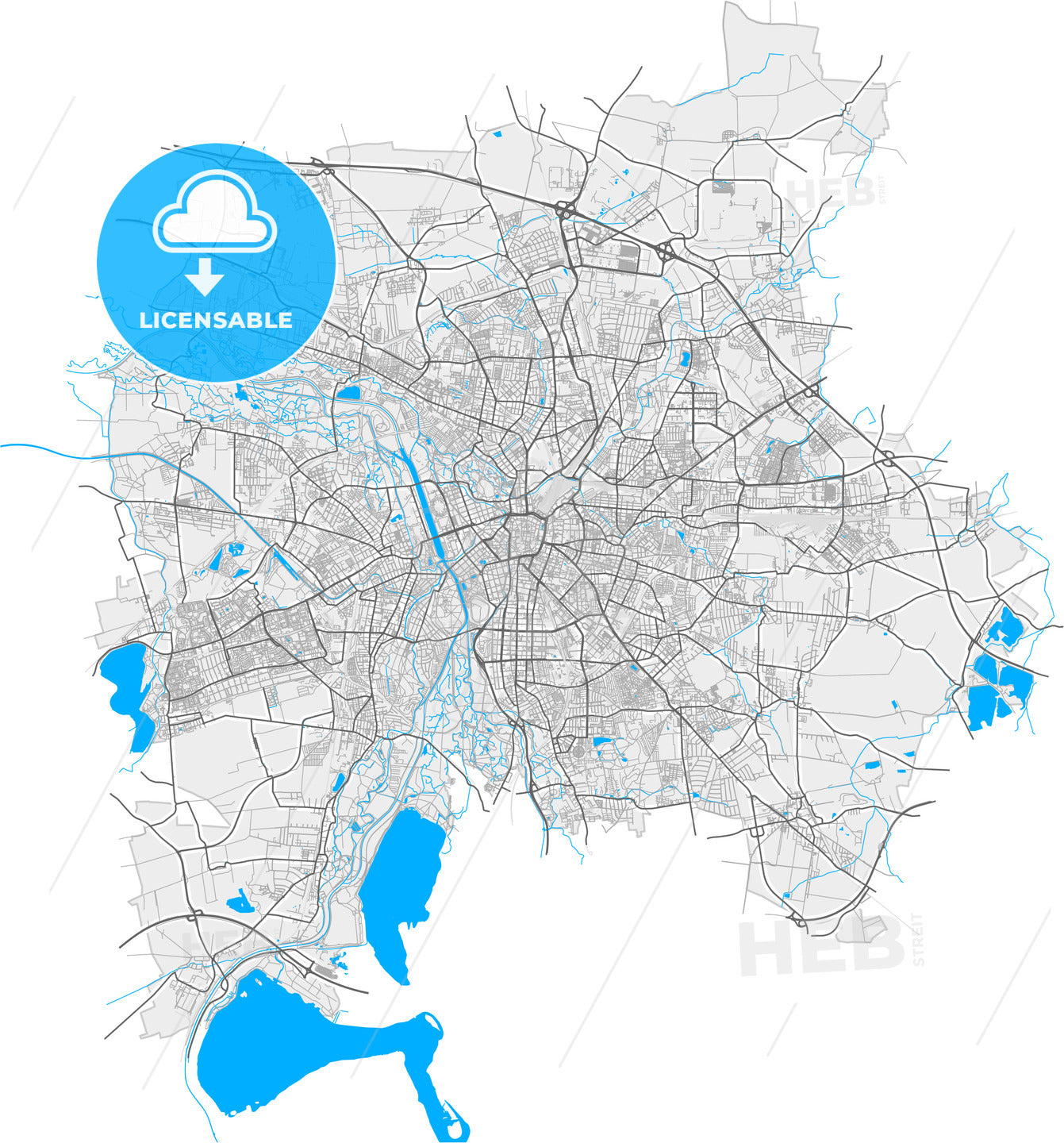 Leipzig, Saxony, Germany, high quality vector map