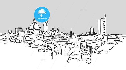 Leipzig Skyline Vector Outline Sketch – instant download