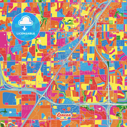 Lenexa, United States Crazy Colorful Street Map Poster Template - HEBSTREITS Sketches