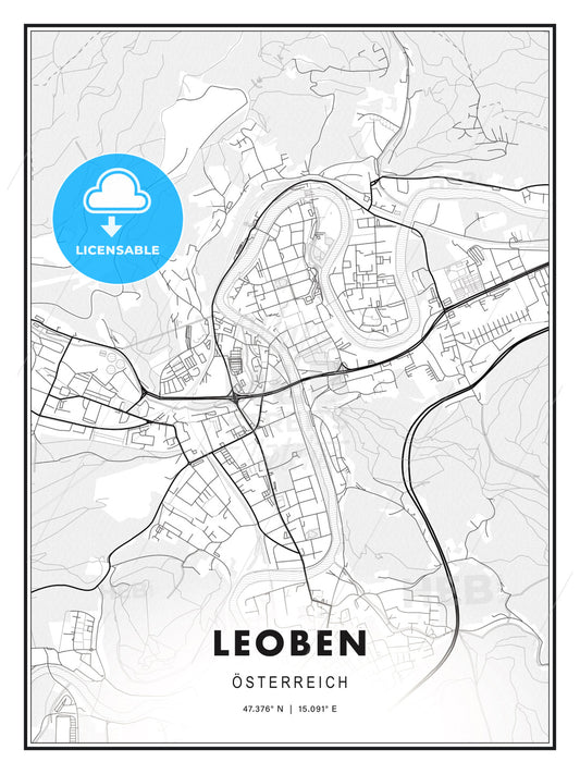 Leoben, Austria, Modern Print Template in Various Formats - HEBSTREITS Sketches