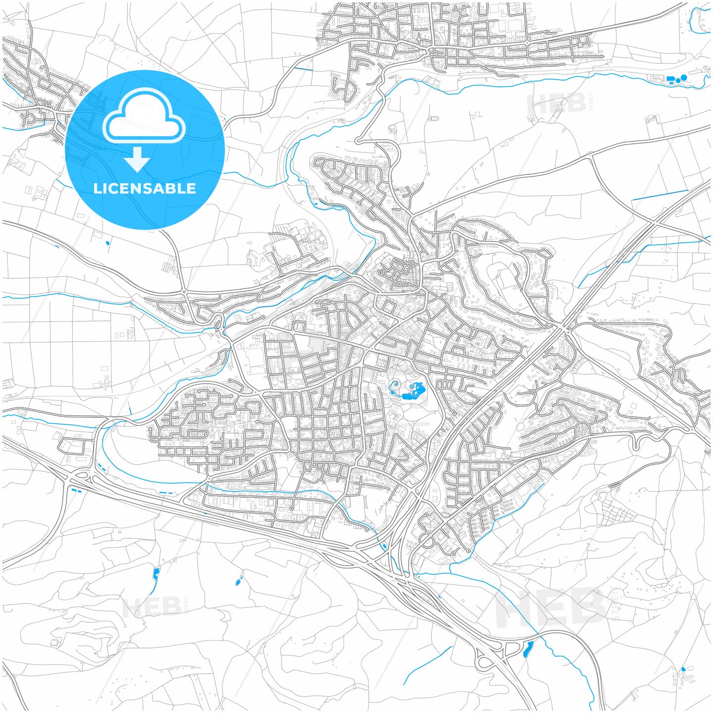 Leonberg, Baden-Wuerttemberg, Germany, city map with high quality roads.