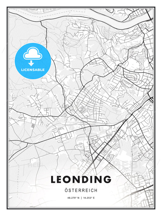 Leonding, Austria, Modern Print Template in Various Formats - HEBSTREITS Sketches