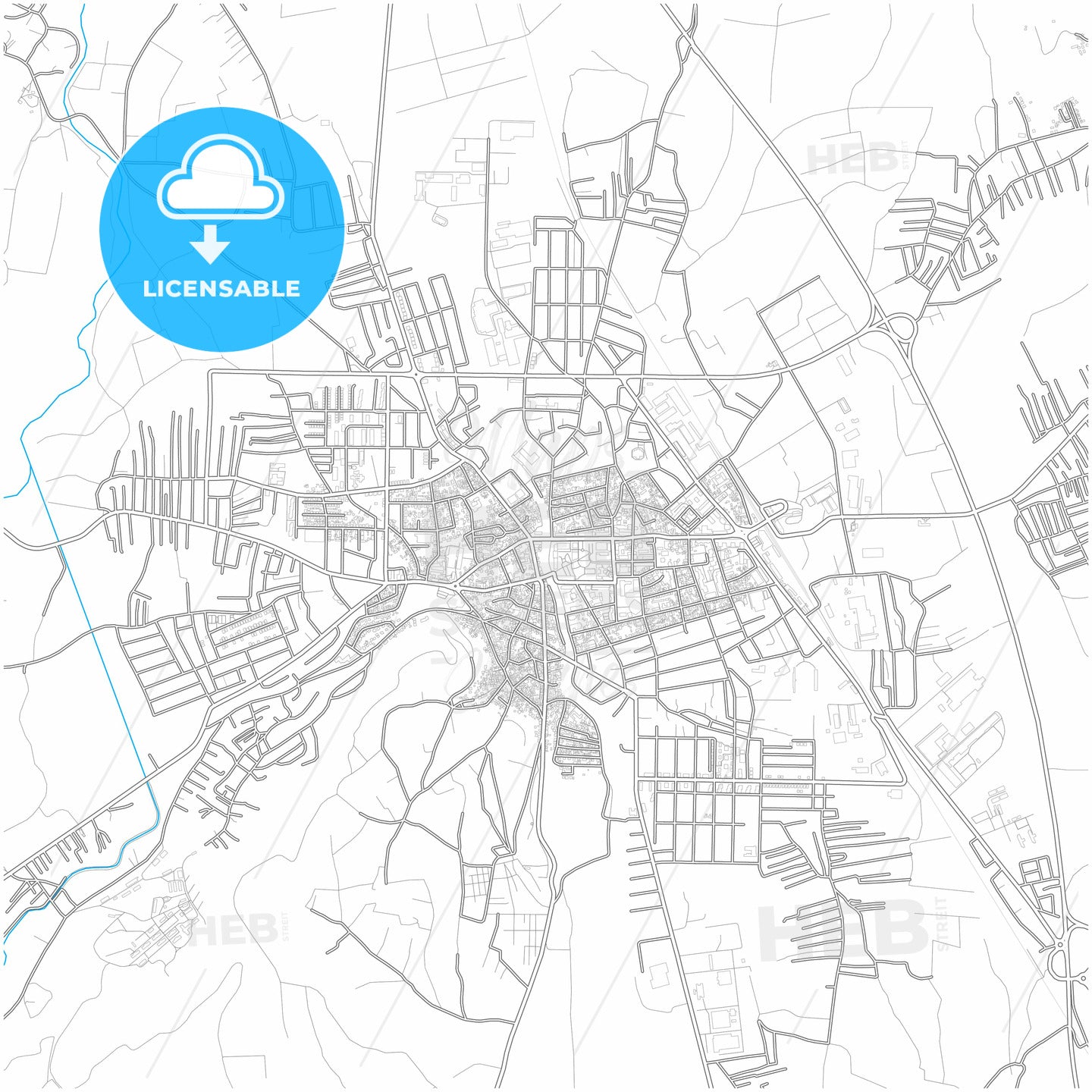 Leskovac, Jablanica, Serbia, city map with high quality roads.