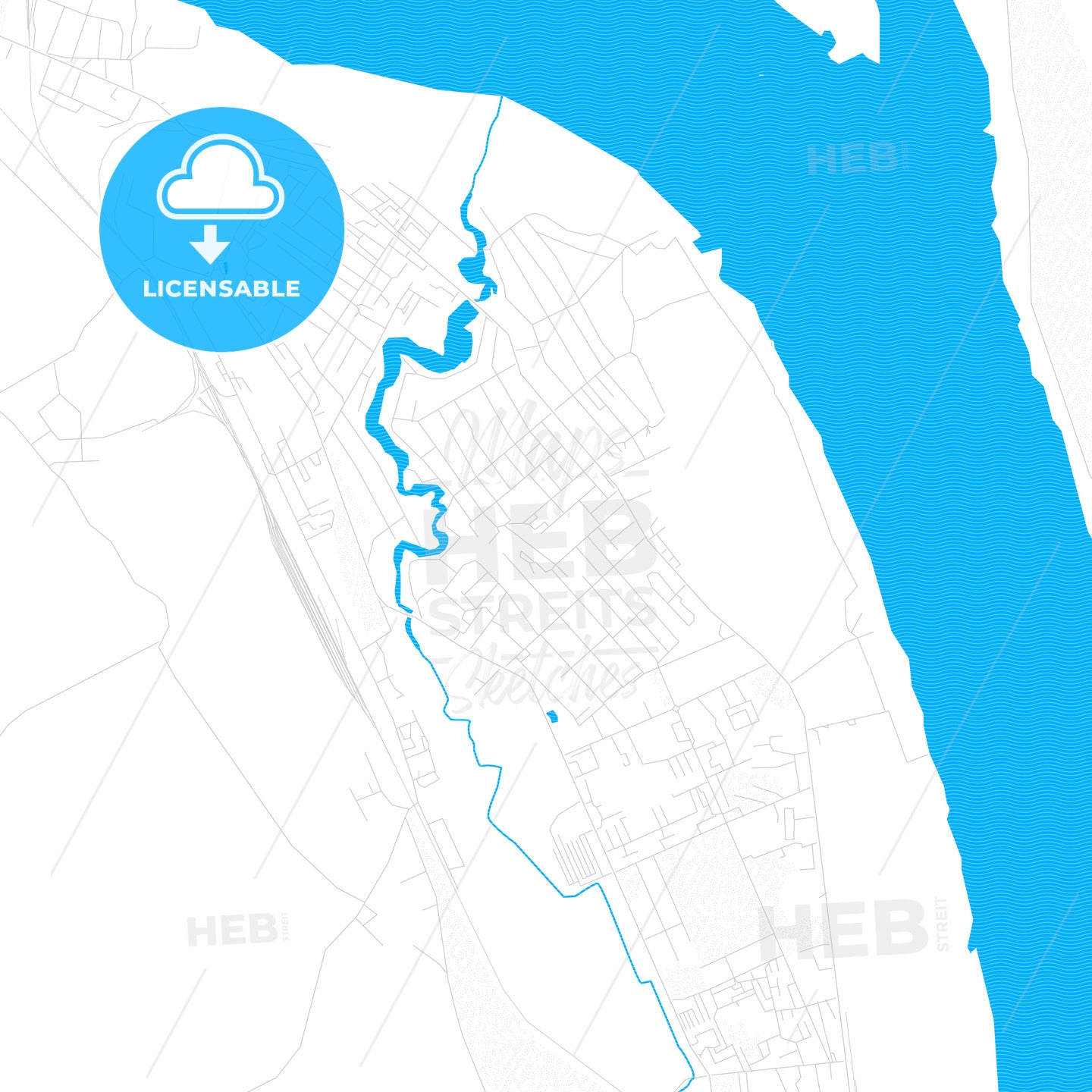 Lesosibirsk, Russia PDF vector map with water in focus