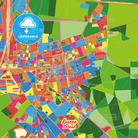 Leszno, Poland Crazy Colorful Street Map Poster Template - HEBSTREITS Sketches