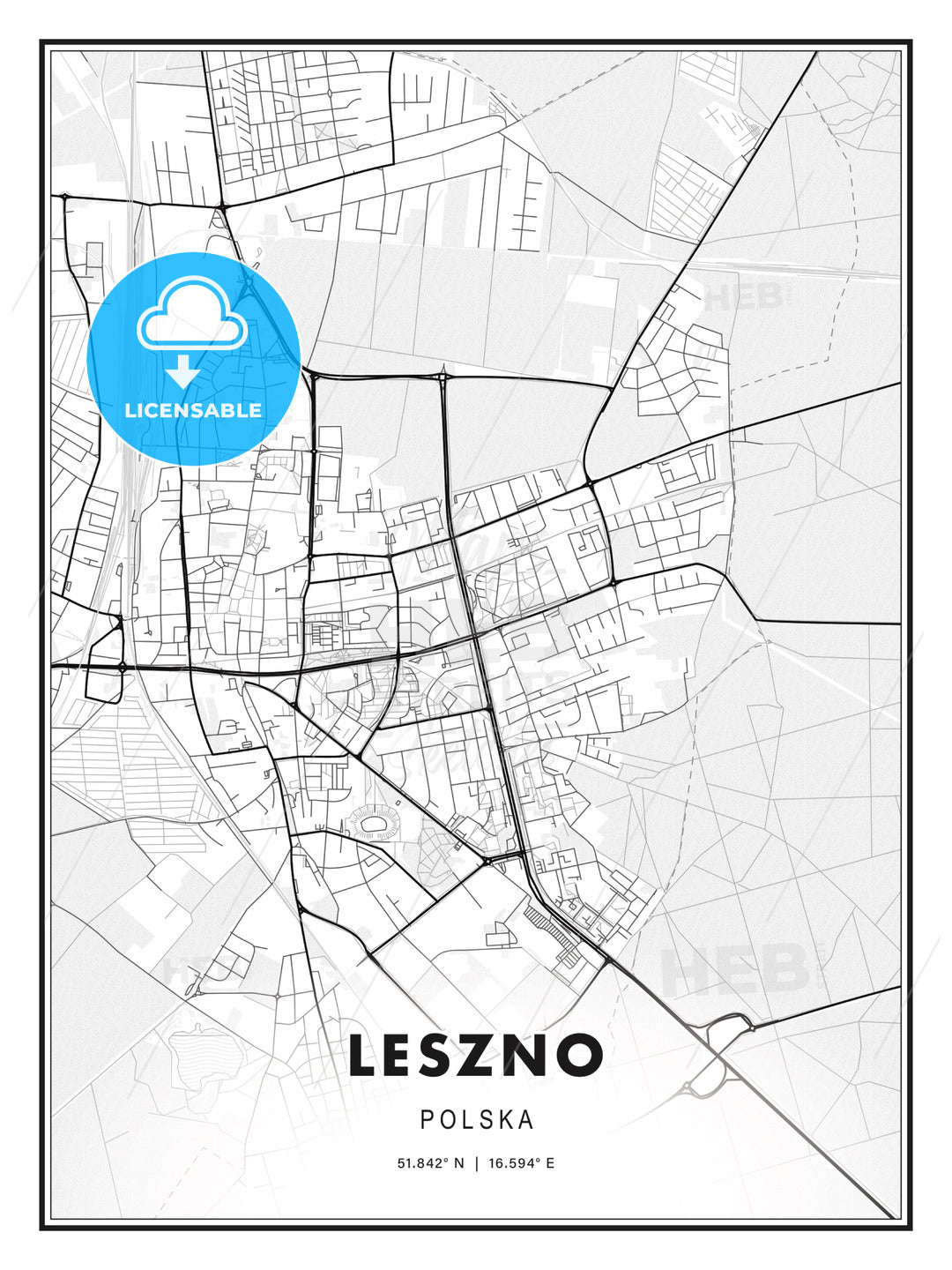 Leszno, Poland, Modern Print Template in Various Formats - HEBSTREITS Sketches