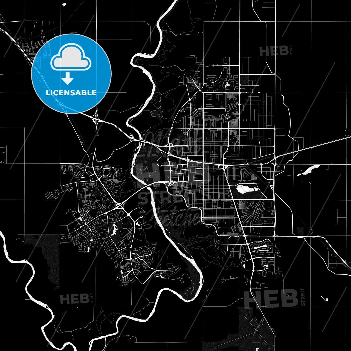 Lethbridge, Canada Pdf Vector Map Black And White – HEBSTREITS