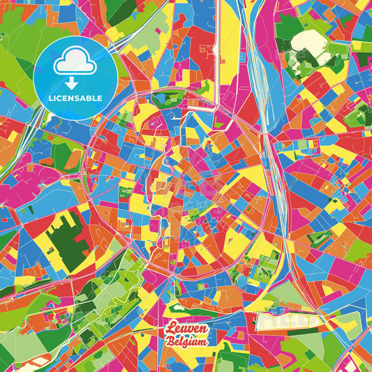 Leuven, Belgium Crazy Colorful Street Map Poster Template - HEBSTREITS Sketches