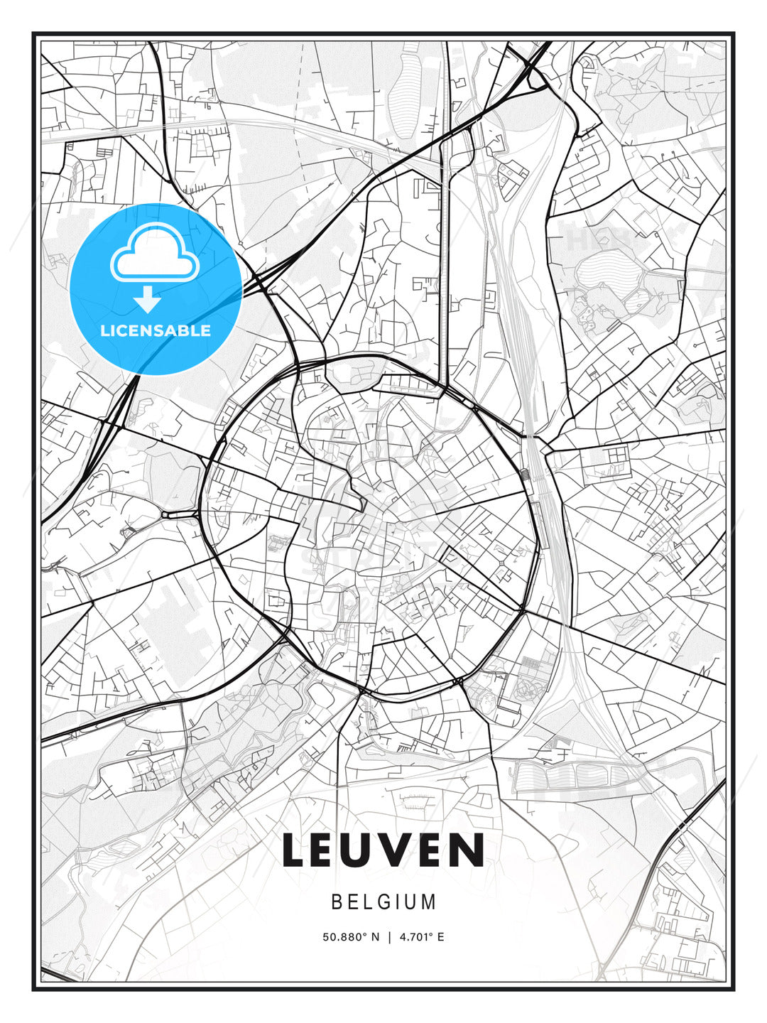 Leuven, Belgium, Modern Print Template in Various Formats - HEBSTREITS Sketches
