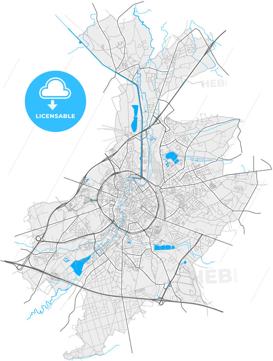 Leuven, Flemish Brabant, Belgium, high quality vector map