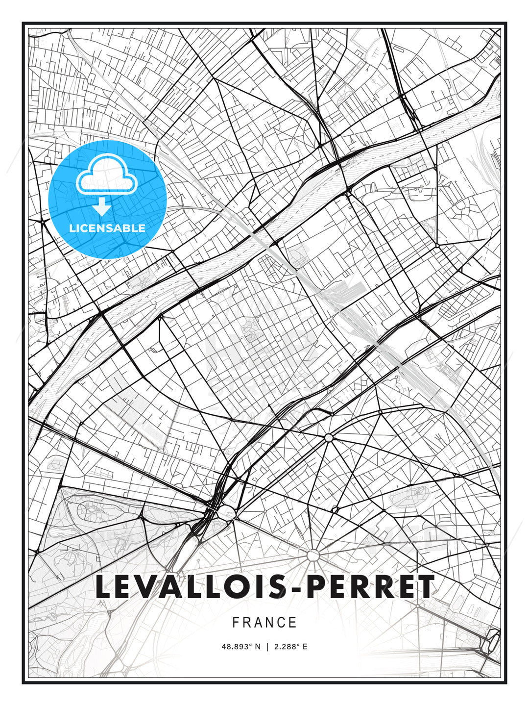 Levallois-Perret, France, Modern Print Template in Various Formats - HEBSTREITS Sketches