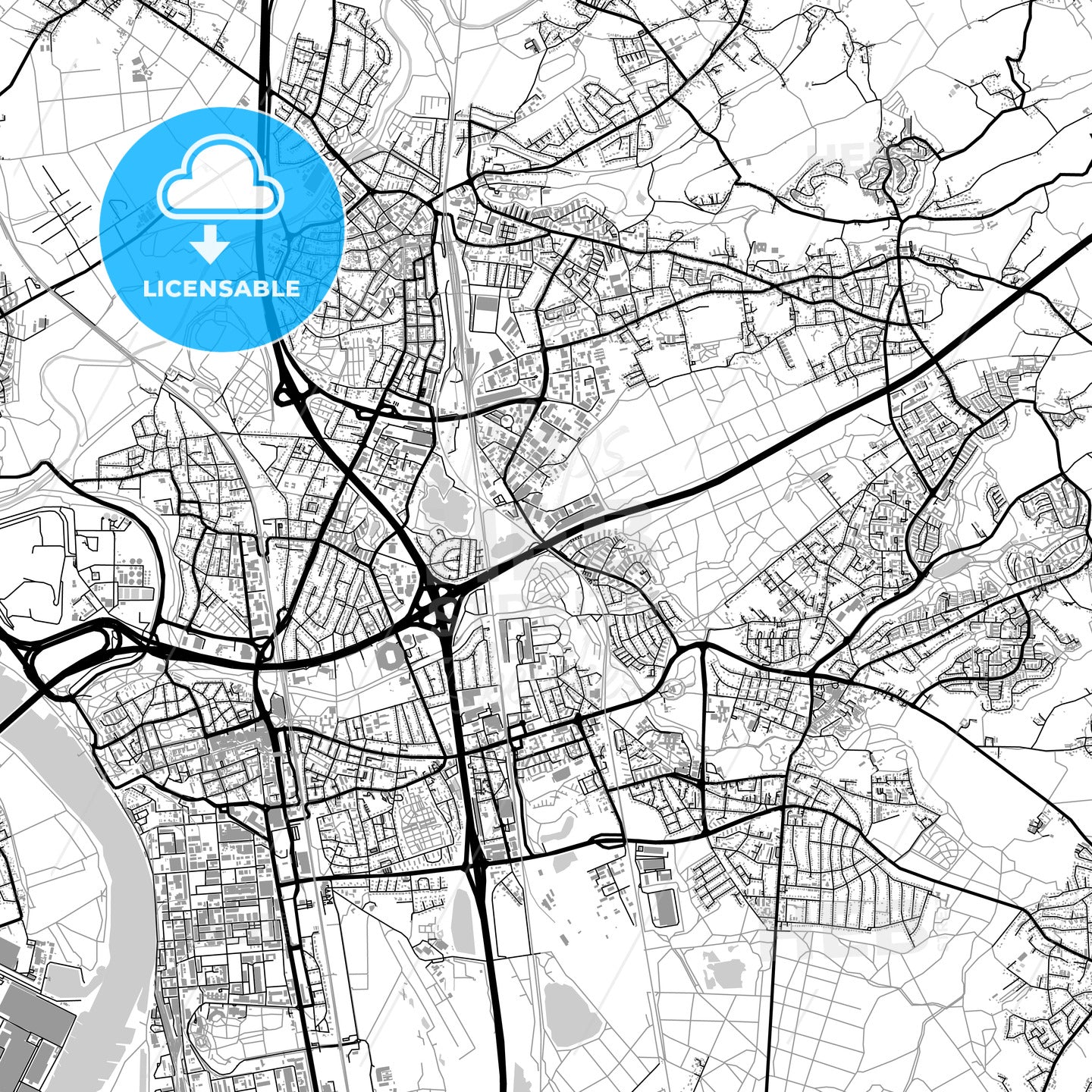 Leverkusen, Germany, vector map with buildings