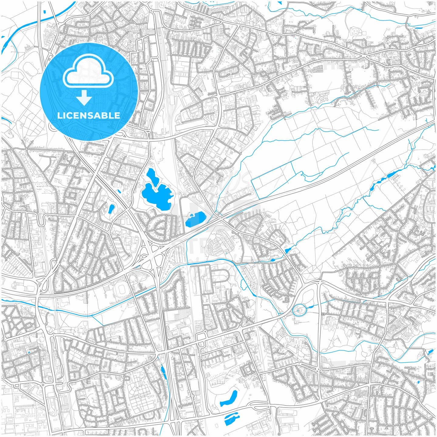 Leverkusen, North Rhine-Westphalia, Germany, city map with high quality roads.