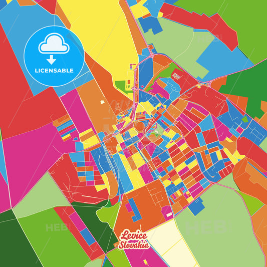 Levice, Slovakia Crazy Colorful Street Map Poster Template - HEBSTREITS Sketches