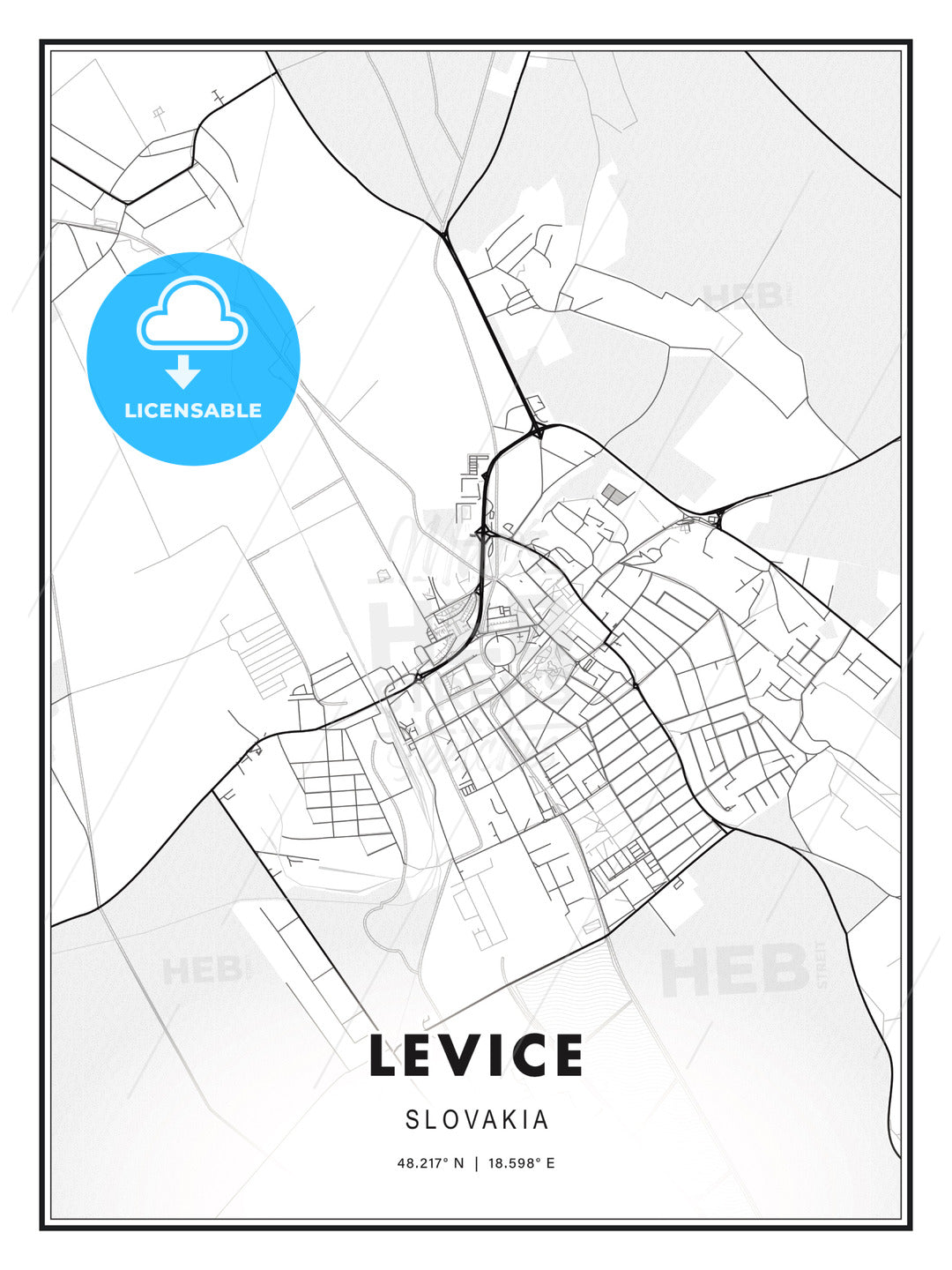 Levice, Slovakia, Modern Print Template in Various Formats - HEBSTREITS Sketches