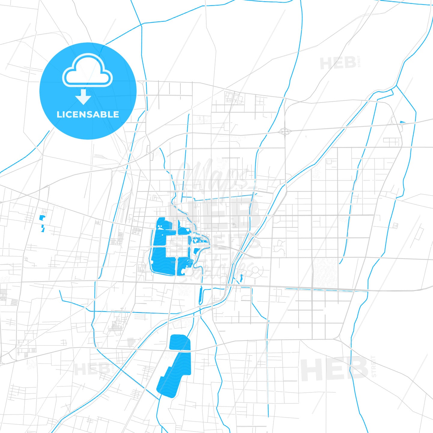 Liaocheng, China PDF vector map with water in focus